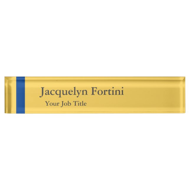 Plain Elegant Modern Minimalist Blue Yellow Desk Name Plate (Front)