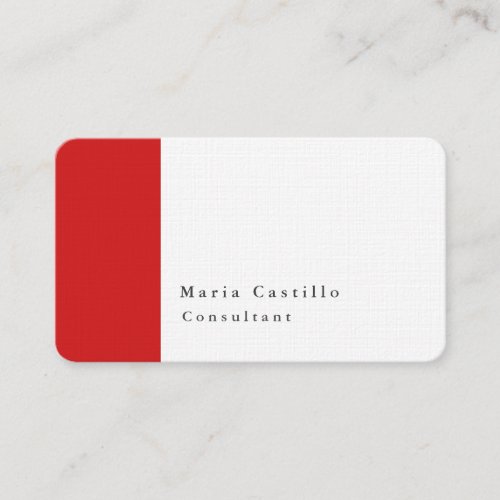 Plain Elegant Modern Minimalist Design Red White Business Card