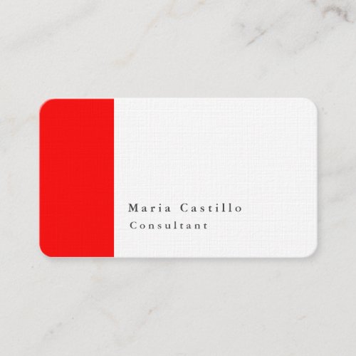 Plain Elegant Modern Minimalist Design Red White Business Card