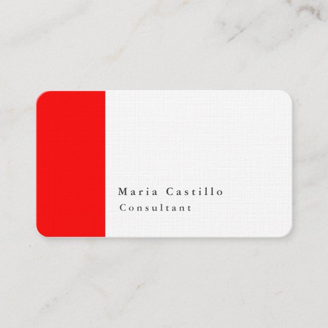 Plain Elegant Modern Minimalist Design Red White Business Card (Front)