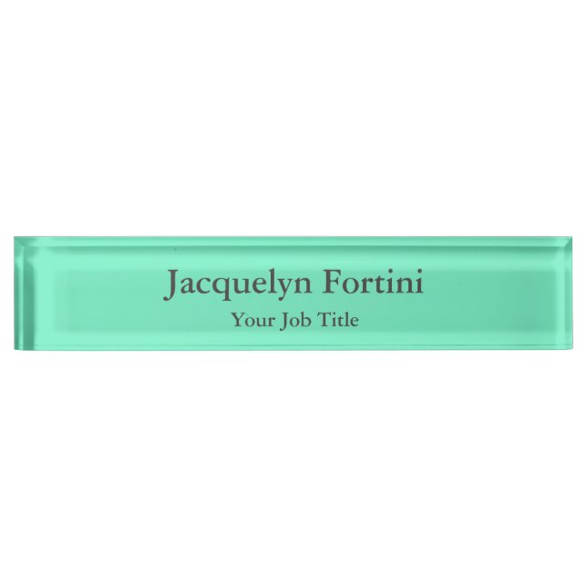 Plain Elegant Modern Minimalist Green Blue Desk Name Plate (Front)