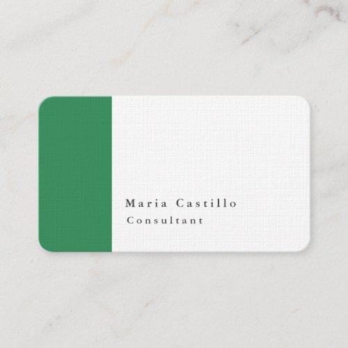 Plain Elegant Modern Minimalist Sea Green White Business Card