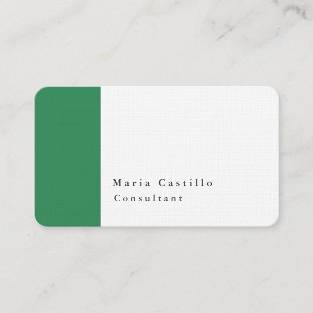 Plain Elegant Modern Minimalist Sea Green White Business Card (Front)