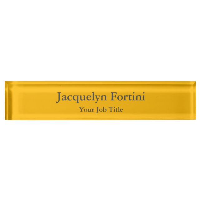 Plain Elegant Modern Minimalist Yellow Desk Name Plate (Front)