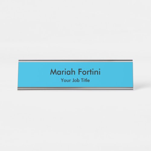 Plain Elegant Modern Minimalist Your Name Blue Desk Name Plate