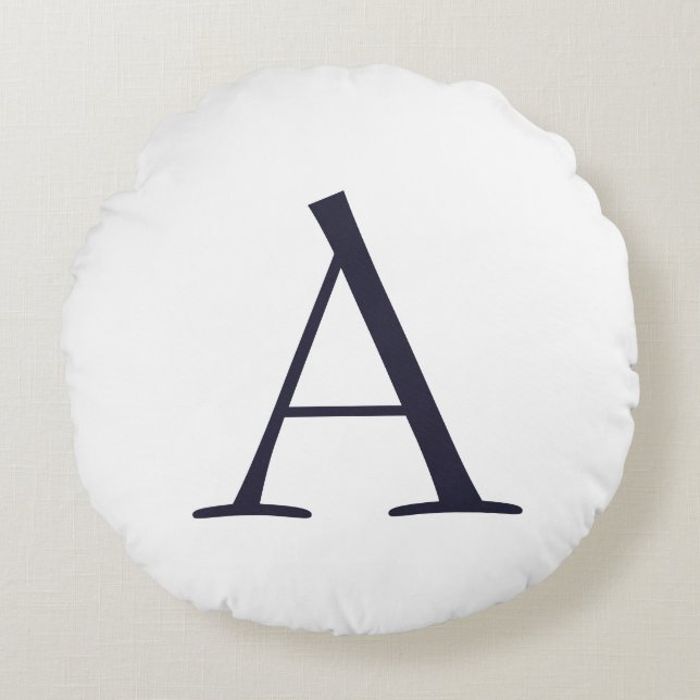 Plain Elegant Modern Monogram Initial Round Pillow (Front)