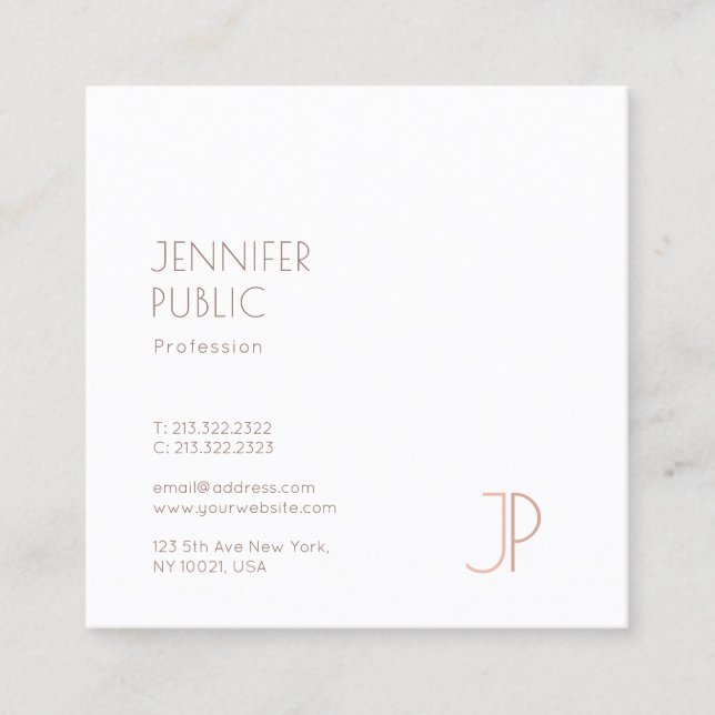 Plain Elegant Modern Trendy Design Monogram Luxury Square Business Card (Front)