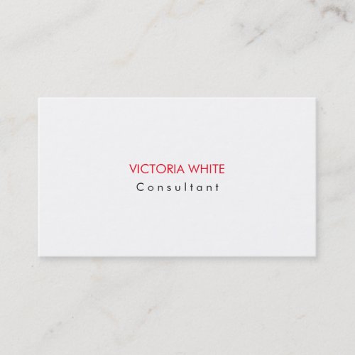 Plain Elegant Modern White Red Grey Minimalist Business Card