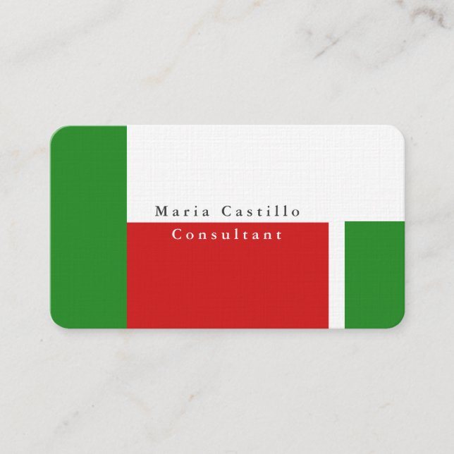 Plain Elegant Red Green White Modern Minimalist Business Card (Front)