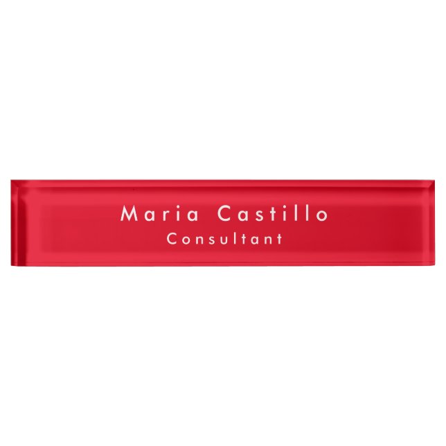 Plain Elegant Red Minimalist Modern Desk Name Plate (Front)
