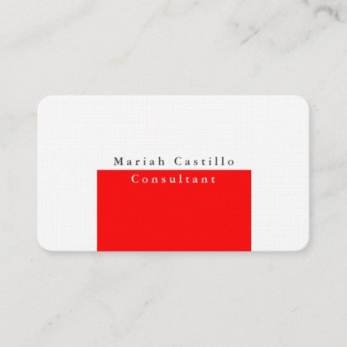 Plain Elegant Red White Minimalist Design Business Card