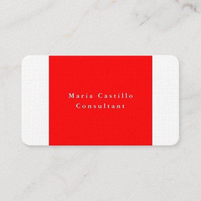 Plain Elegant Red White Minimalist Modern Business Card (Front)