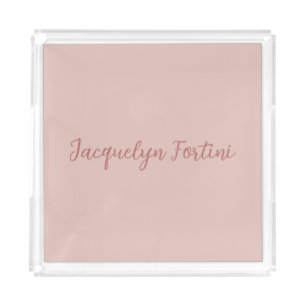 Plain Elegant Rose Gold Calligraphy Script Name Acrylic Tray