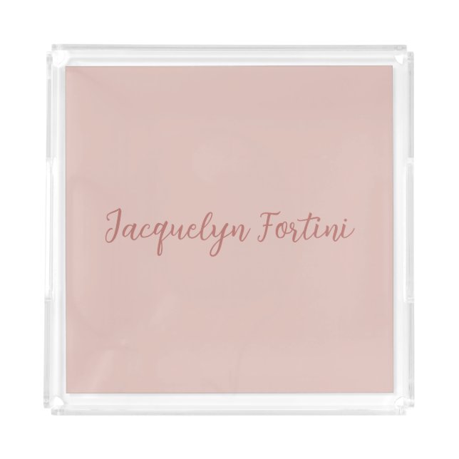 Plain Elegant Rose Gold Calligraphy Script Name Acrylic Tray (Front)
