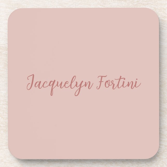 Plain Elegant Rose Gold Calligraphy Script Name Beverage Coaster (Front)
