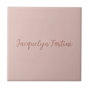 Plain Elegant Rose Gold Calligraphy Script Name Ceramic Tile