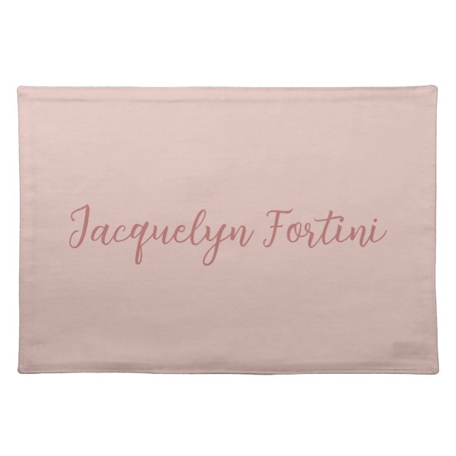 Plain Elegant Rose Gold Calligraphy Script Name Cloth Placemat (Front)