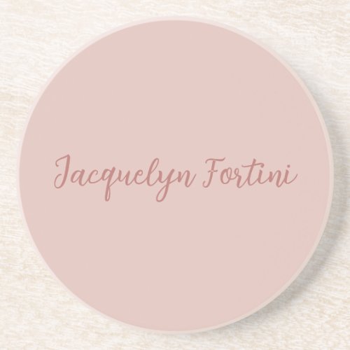 Plain Elegant Rose Gold Calligraphy Script Name Coaster