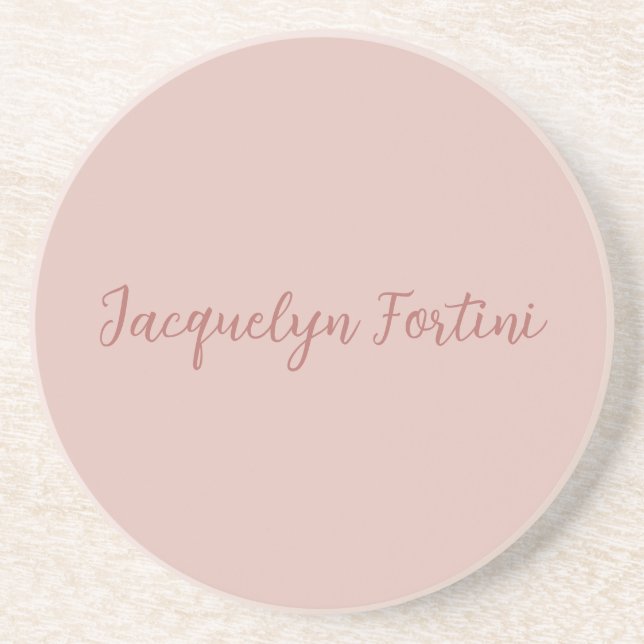 Plain Elegant Rose Gold Calligraphy Script Name Coaster (Front)
