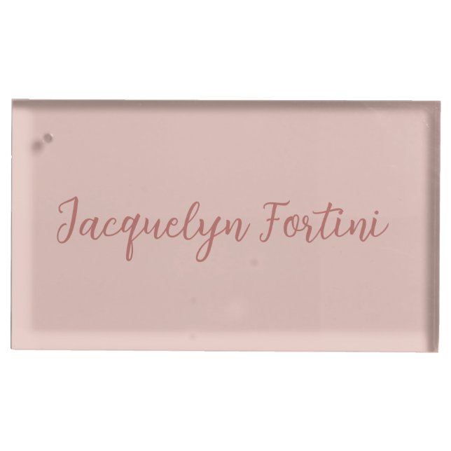 Plain Elegant Rose Gold Calligraphy Script Name Place Card Holder (Front)