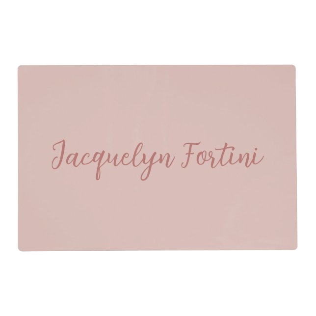 Plain Elegant Rose Gold Calligraphy Script Name Placemat (Front)