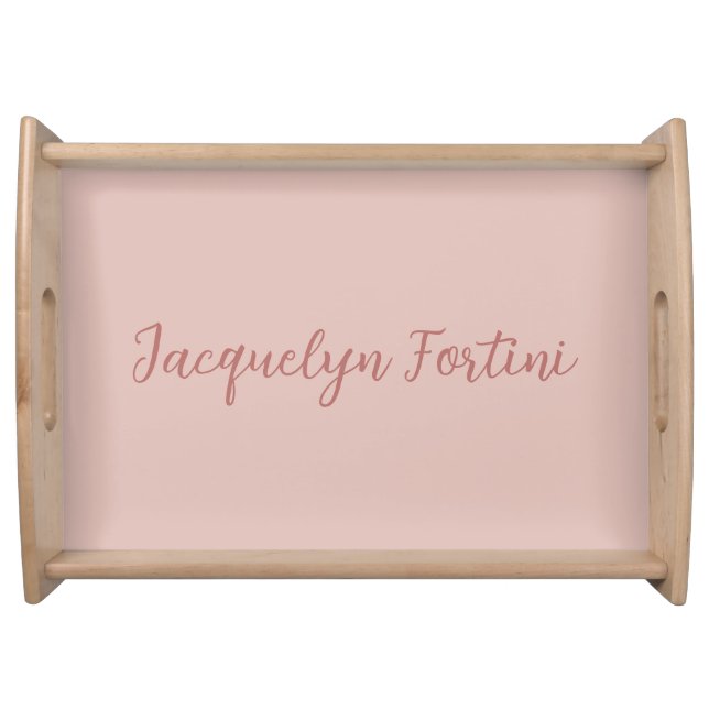 Plain Elegant Rose Gold Calligraphy Script Name Serving Tray (Front)