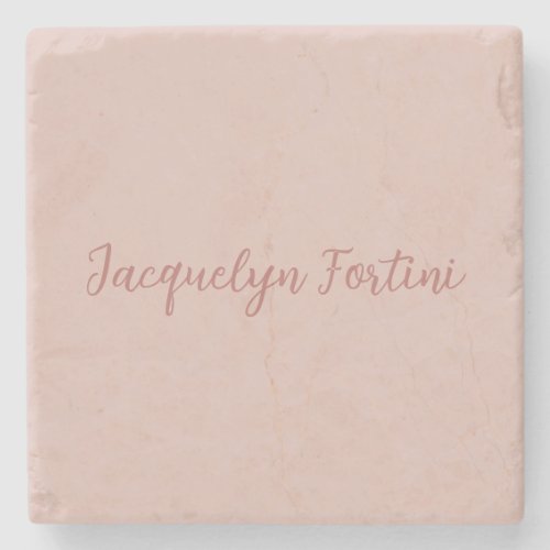 Plain Elegant Rose Gold Calligraphy Script Name Stone Coaster
