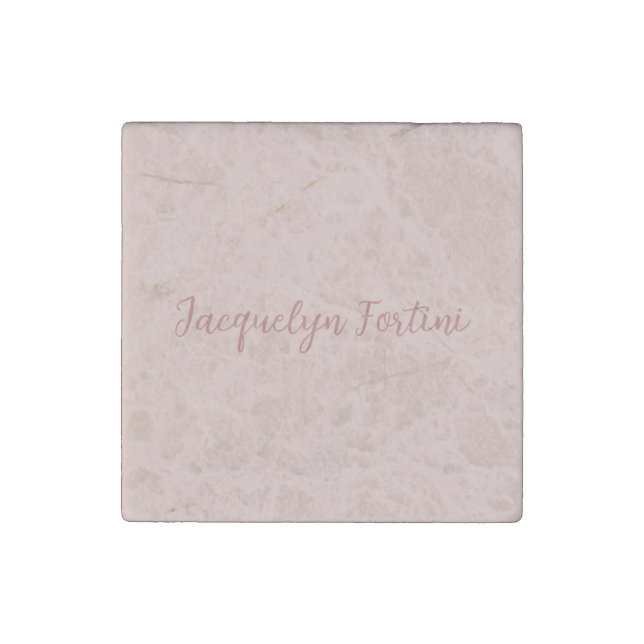 Plain Elegant Rose Gold Calligraphy Script Name Stone Magnet (Front)