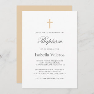 Plain Elegant Simple Coffee cream Baptism  Invitation