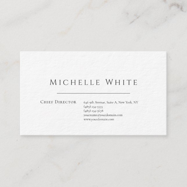  Plain Elegant White Professional Modern Business Card (Front)