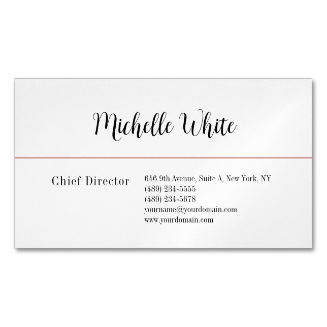  Plain Elegant White Professional Modern Business Card Magnet (Front)