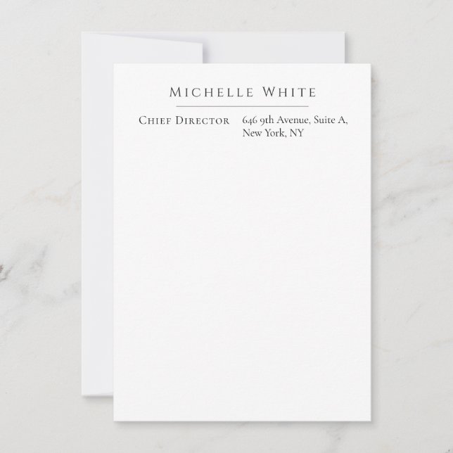  Plain Elegant White Professional Modern Note Card (Front)