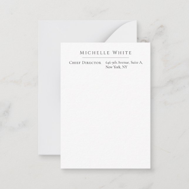 Plain Elegant White Professional Modern Note Card (Front)