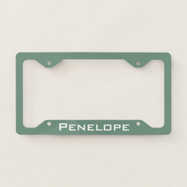  Plain Flat Sage Green Add Your Name    License Plate Frame (Front)