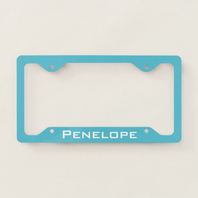  Plain Flat Turquoise Blue Add Your Name    License Plate Frame (Front)