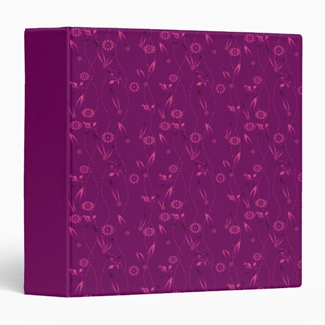 Plain floral pattern retro burgundy 3 ring binder (Front/Spine)