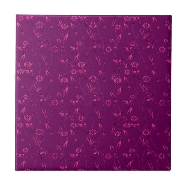 Plain floral pattern retro burgundy ceramic tile (Front)