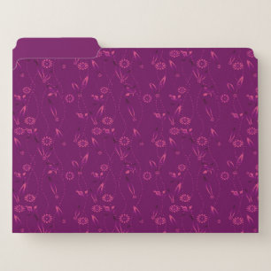 Plain floral pattern retro burgundy file folder