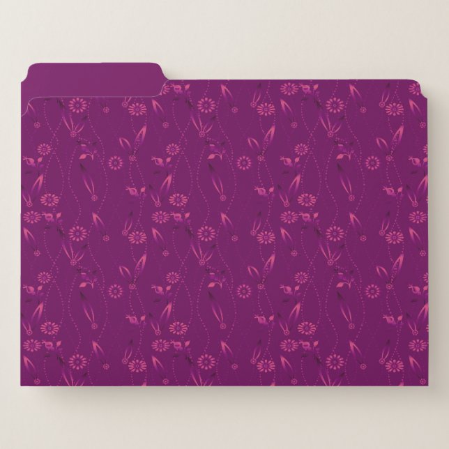 Plain floral pattern retro burgundy file folder (Front Left)