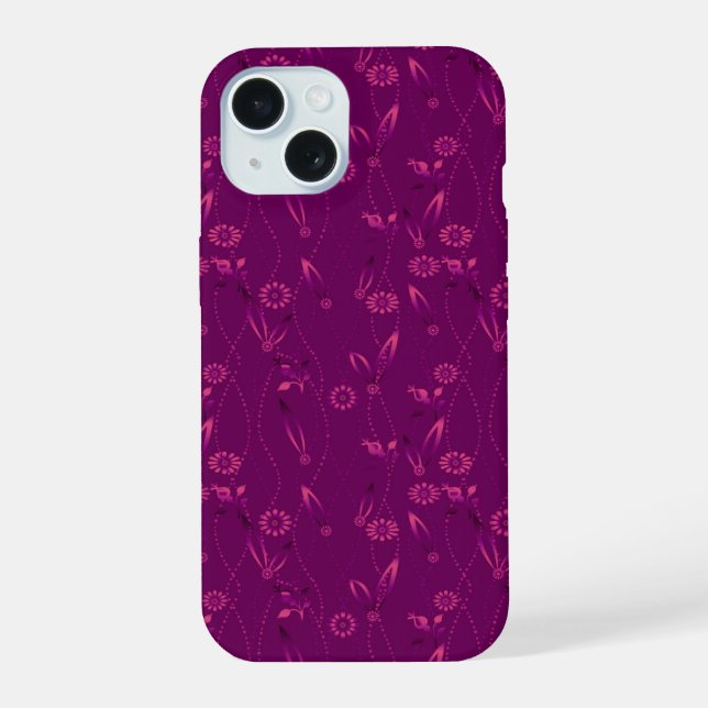 Plain floral pattern retro burgundy iphone case (Back)