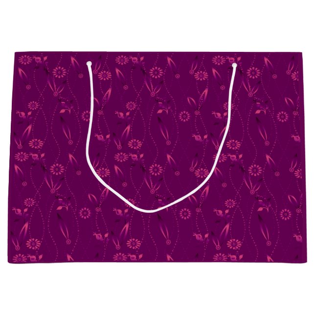 Plain floral pattern retro burgundy large gift bag (Front)