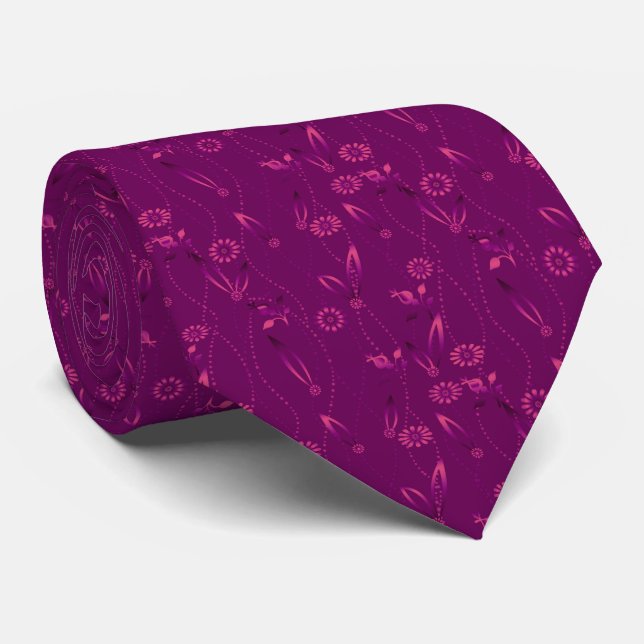 Plain floral pattern retro burgundy neck tie (Rolled)
