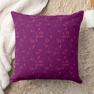 Plain floral pattern retro burgundy throw pillow
