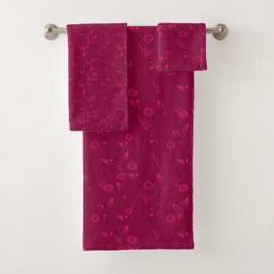 Plain floral pattern retro red bath towel set