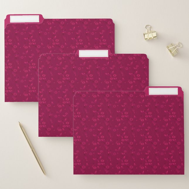 Plain floral pattern retro red file folder (Set)