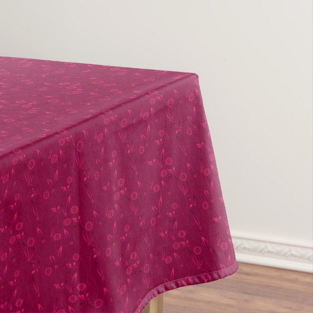 Plain floral pattern retro red tablecloth (In Situ)