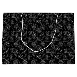 Plain flower pattern 01b Black BG Large Gift Bag