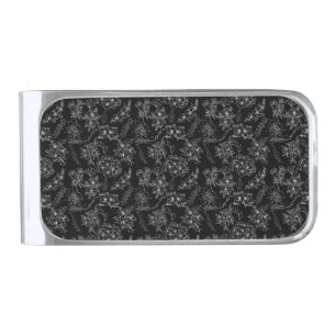 Plain flower pattern 01b Black BG Silver Finish Money Clip