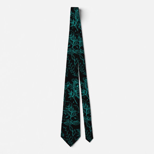 Plain flowers pattern 01.b Black BG Neck Tie (Front)