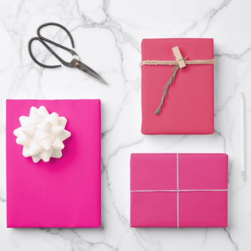 Plain Fluorescent Paradise Pink Shades 3 Tones Wrapping Paper Sheets